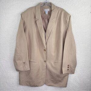 Jessica London Linen Blend Boxy Tan Blazer Two Buttons Notched Lapel 22 See Spot